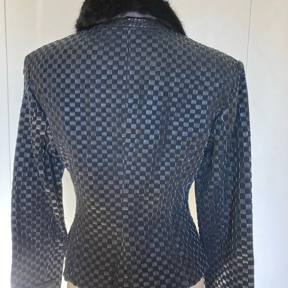 MARVIN RICHARDS weave/rabbit fur collar leather jacket SM NWT